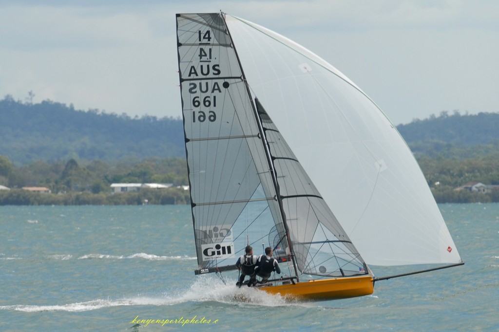 I14 Australian Championships 2012 - DelBocaVista BradDevine and Ian Furlong spinnaker run home © Mike Kenyon http://kenyonsportsphotos.com.au/